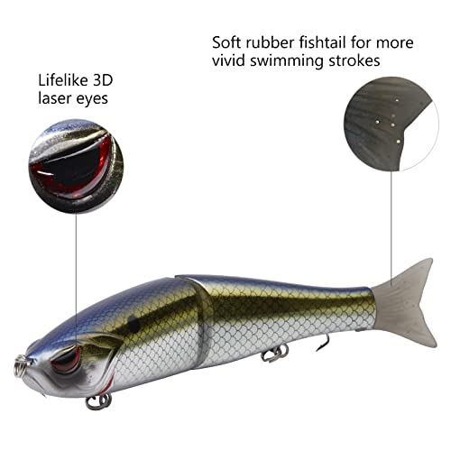SwimShad Glide Baits Jointed Swimbait Bass Pike Salmon Trout Muskie Fishing Lure (Blue Gold / 7in/2.2oz)