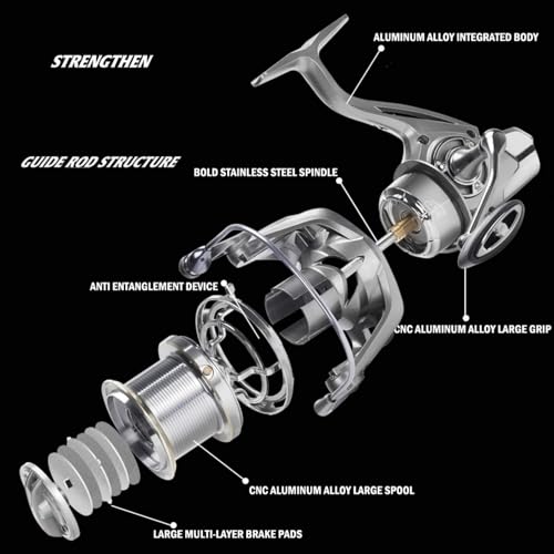 Heavy Duty Spinning Reel Metal Body with CNC Machined Spool 55LB Max Drag 6+1 BB Ultra Smooth 4.8 (SKM9000 / Large)