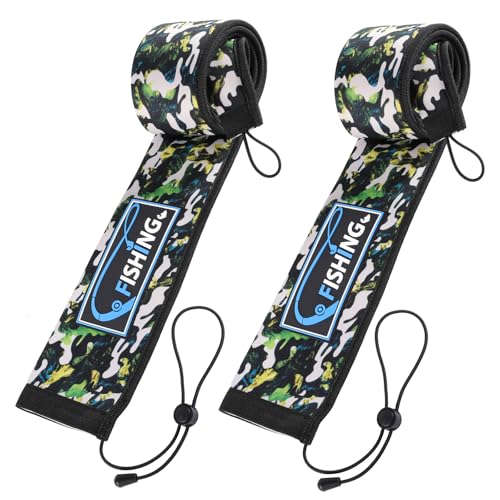 2Pcs Neoprene Fishing Rod Sleeves (Cyan Camo / 65" - 2Pcs)