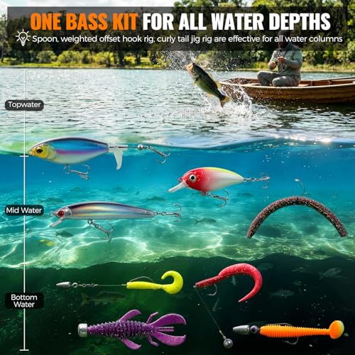 Bass Fishing Lures Tackle Box Kit for All Water (Green 307 PCS Bass Box)
