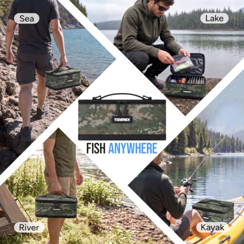 Fishing Tackle Bag with 20 DIY Soft Plastic Bait Bags (Green Camo)