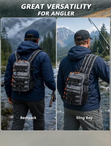 2 in 1 Compact Tactical Fishing Backpack with Tackle Boxes (Gray)