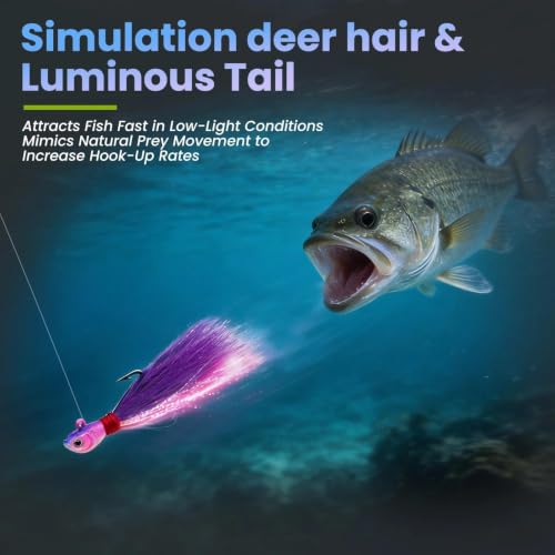 Bucktail Jigs 3Pcs Hair Jig Lure Hooks (black white / 1/4oz_3pcs)