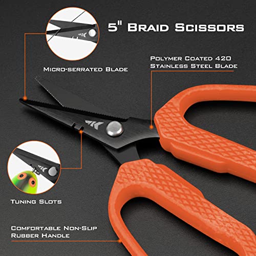 Kalibrate Fishing Line Spooler with 5" Braid Scissors (B: Line Spooler with Counter & Scissor - Orange)