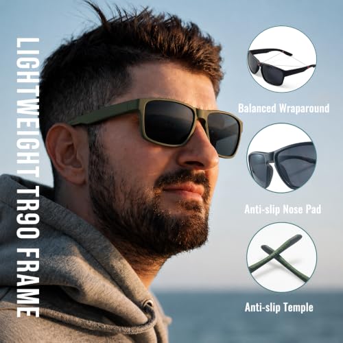 Polarized Sunglasses for Men and Women (C04- Frame: Matte Olive-green / Lens: Gray)