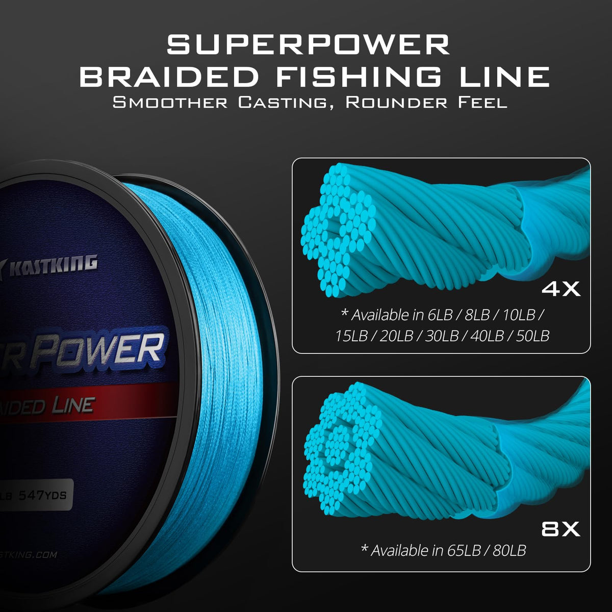 Superpower Braided Fishing Line (X4-New-Sky Blue / 50LB(500 Yds))