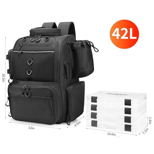 Fishing Tackle Backpack with Rod Holders (Black)