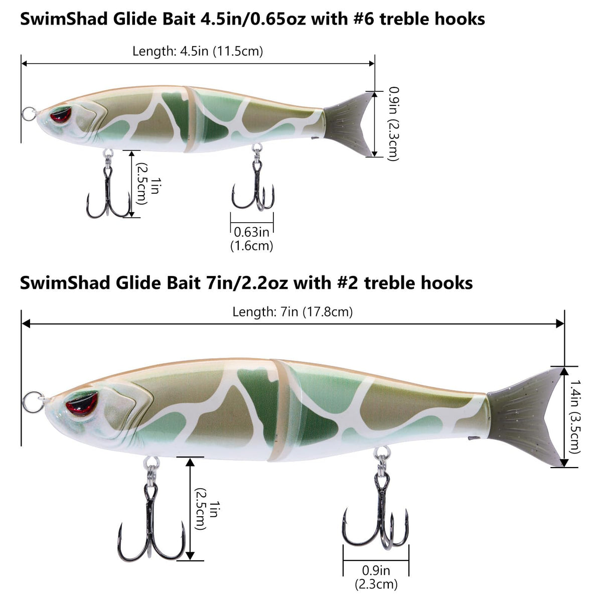 SwimShad Glide Baits Jointed Swimbait Bass Pike Salmon Trout Muskie Fishing Lure (Brown Color Block Camo / 4.5in/0.65oz)
