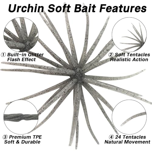 Urchin Bait for Bass Fishing (Smoke Silver Flake - 3.5" - 15PCS)