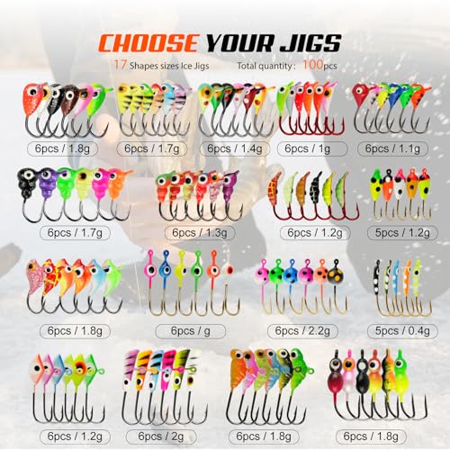 Ice Fishing Jigs Kit (C -100pcs Ice fishing jigs (17 Style))