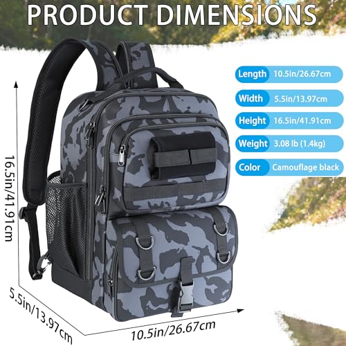 Fishing Backpack with Tackle Boxes (Camouflage Black)