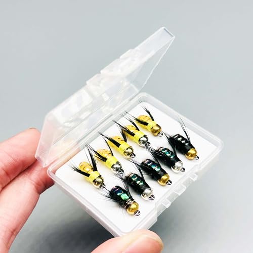 10Pc Fishing Lure #8 Bright Colors Brasshead Bionics Humpy Fly Nymph Wet Flies Insect Bait Pike Trout Salmon Bass Fly Fishing Flies (Yellow&Black)