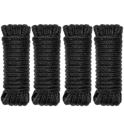 4 Pack 1 2in x 15ft Double Braided Nylon Dock Lines Boat Ropes for Docking with Loop Marine Grade Mooring Lines with 12” Pre (Black / 1/2in x 15ft(4 Pack))