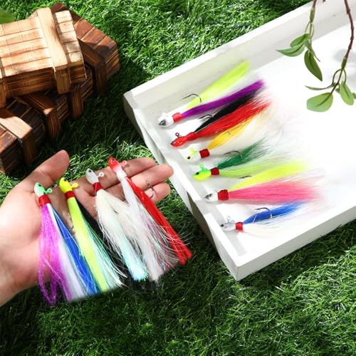 10 Pcs Bucktail Jigs Saltwater Hair Jig Fishing Lures (1/4 oz)