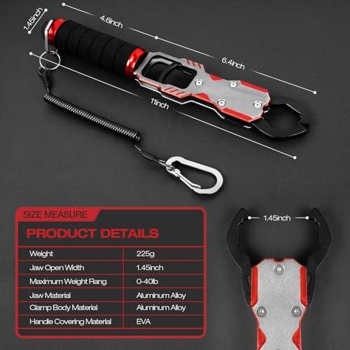 Fish Lip Gripper with Scale 40lb Aluminum Alloy Fishing Grabber (Red)