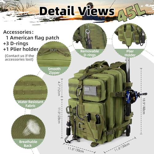 Large Fishing Tackle Backpack 45l