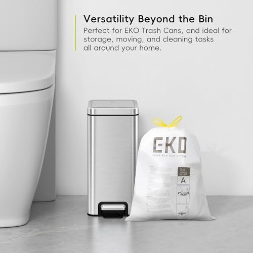 1.6 Gallon / 3-6 Liter, 80 Count Small Drawstring Trash Bags, Extra-Strong Unscented Garbage Bags, Easy-Dispense Roll for Kitchen & Household Use, Resists Tears, Leaks and Punctures, Code A, White (80 Count (Pack of 1) / 1.6 Gallon Bags/Code A)