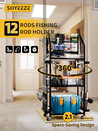 Fishing Rod Holders for Garage (Black-3-Sided / 3-Sided 10 hooks)