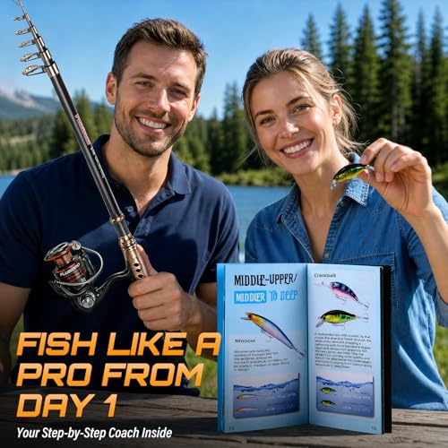 Fishing Rod and Reel Combo with Telescopic Fishing Pole (GOLD / 6.89 ft)