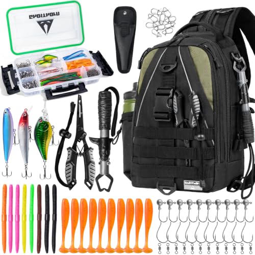 Fishing Backpack with 3600 Tackle Box Fishing Gear Set Tackle Bag (Black Set)