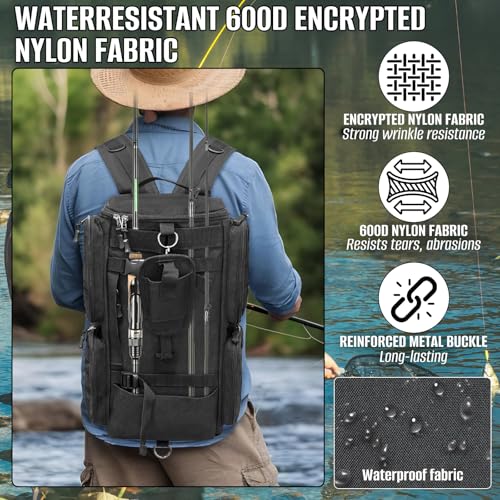 Fishing Tackle Backpack with Rod Holders