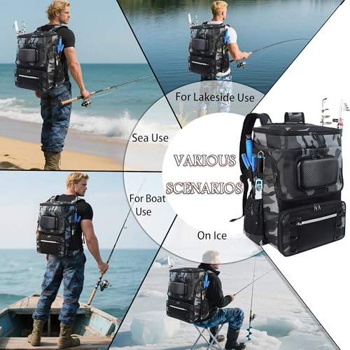 Fishing Backpack with Rod Holder (F: Gray Camo)
