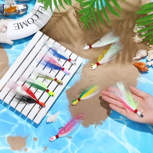 10 Pcs Bucktail Jigs Saltwater Hair Jig Fishing Lures (2 oz)