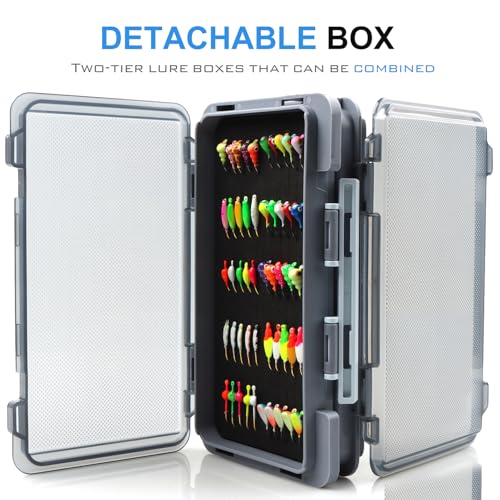 Ice Fishing Jigs Kit 100pcs Lures Bait Icefishing Set Crappie Jig Hooks Gear Accessories for Walleye Panfish with Tackle Box Gifts for Men