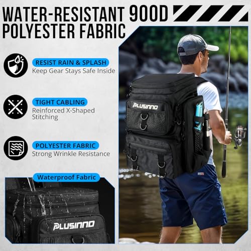 Fishing Tackle Backpack with Rod Holders (Black With Tackle Boxes)