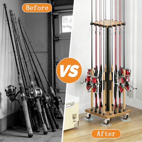 Fishing Rod Holders for Garage 360° Rotating Fishing Pole Rack (Brown)