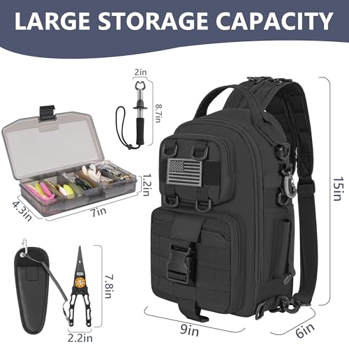 Fishing Backpack with Tackle Boxes (Standard / Sling Backpack With Fishing Tools / Black)