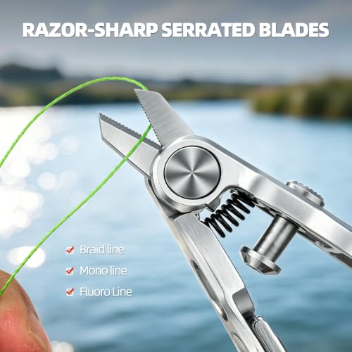 3-in-1 Fly Fishing Nippers and Knot Tying Tool Combo, Multi-Functional Fishing Pliers with Retractable Zinger Reel, Serrated Line Cutter & Hook Eye Cleaner for Braid, Mono, Fluoro