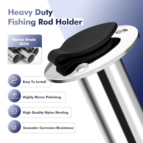 Boat Stainless Steel 316 Fishing Rod Holder (Silver - Black Insert / 90 Degree with Cap)