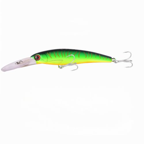 Long Lip Deep Diving Sinking Trolling Minnow (Green Tiger / 4.13oz/7.87")