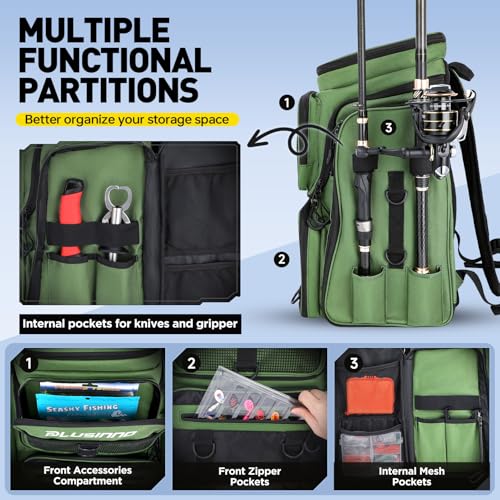 Fishing Backpack with Rod Holders 4 Tackle Boxes (Green With 4 Tackle Boxes)