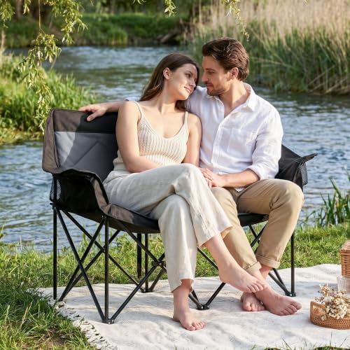 Oversized Double Camping Chairs 2 Person Folding Loveseat (Grey)