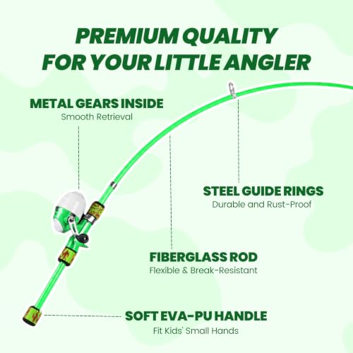 Kids Fishing Pole (Green / 3.94-ft Set + Chair + Hat)