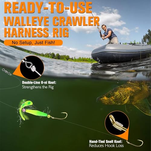 Crawler Harness Walleye Rigs with Dual (Gold-Octopus Hooks- #2)