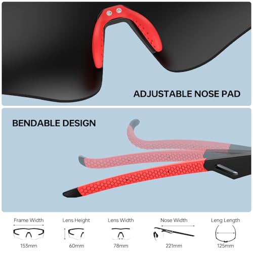 Polarized Running Sunglasses for Men Women Ultra (Elegant Black Red)