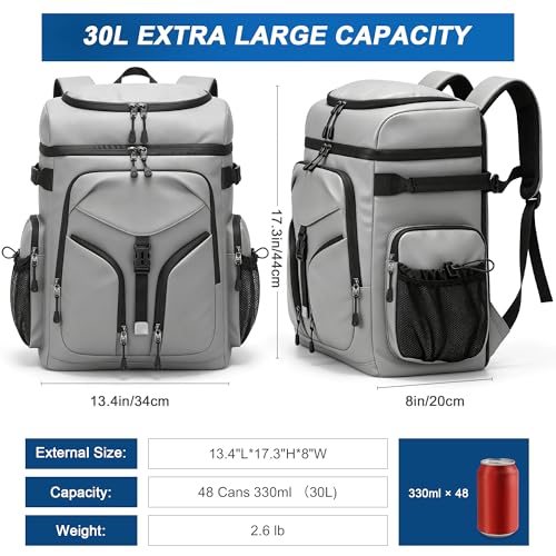 48 Can Large Insulated Cooler Backpack (Grey)