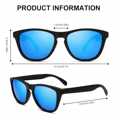 Polarized Sunglasses for Women and Men (Black Frame/Ice Blue Lens)