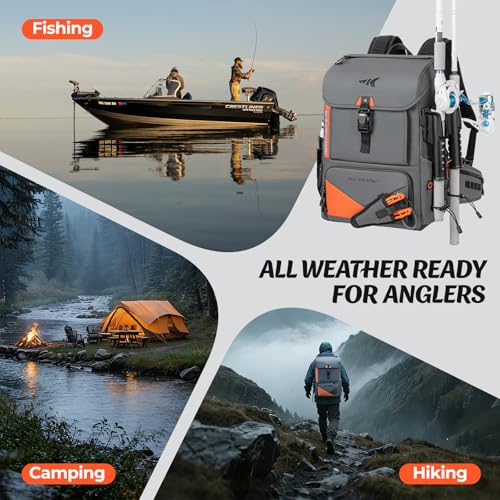 All Weather Waterproof Fishing Backpack With 2 Rod Holder (B: Grey（Without Waterproof Tackle Box）)
