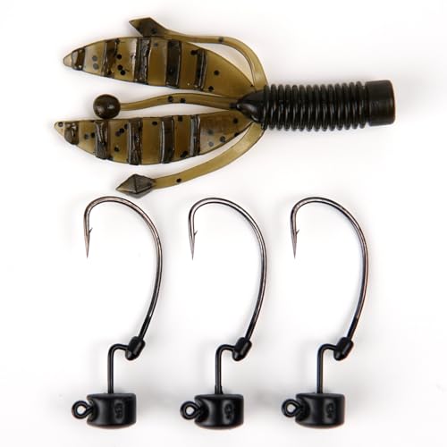 20Pack Weedless Ned Rig Jig Heads with Molded Bait Keeper for Bass Fishing (Black / 1/8oz)