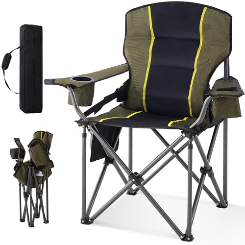 Portable Camping Chair for Adults Heavy Duty 450LBS Thick 600D Oxford Fabric (Black & Green)