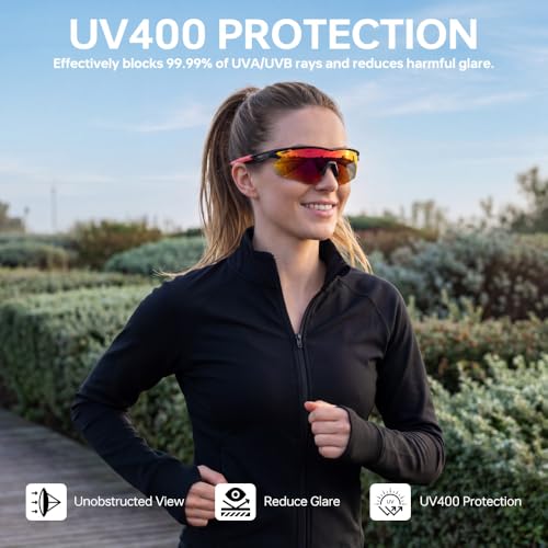 Polarized Running Sunglasses for Men Women Ultra (Elegant Black Red)