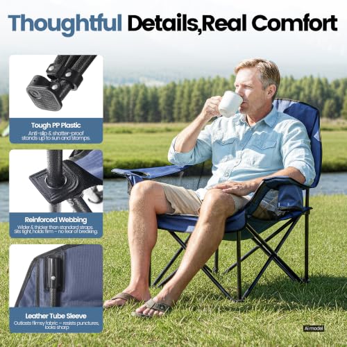 2 Pack Oversized Camping Chairs for Adults & Teens (Navy Blue)