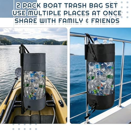 2 Pack Boat Trash Bag Mesh Garbage Holder (Black,Grey)