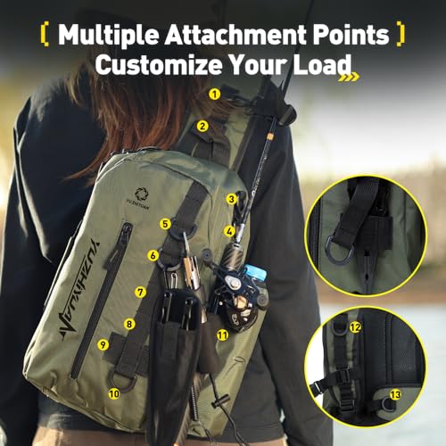 Fishing Sling Bag with Rod Strap (Forest Green)