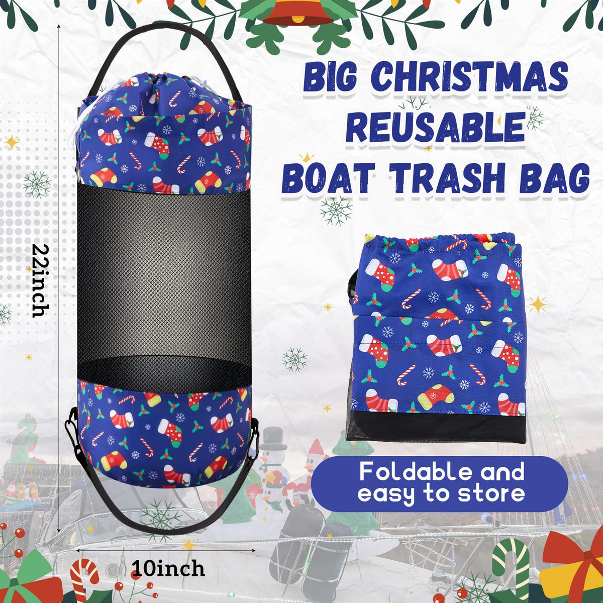 Portable Boat Trash Bags Boat Accessories Container Outdoor Medium Hoop Mesh Trash Bags Reusable Garbage Container Cabin Storage for Men Women Adults Kayak Camper Fishing (Colorful / Stylish Style)
