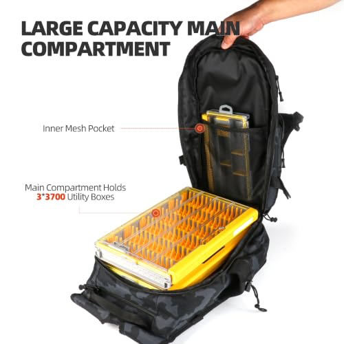Fishing Backpack with Rod Holder (Black Camo)